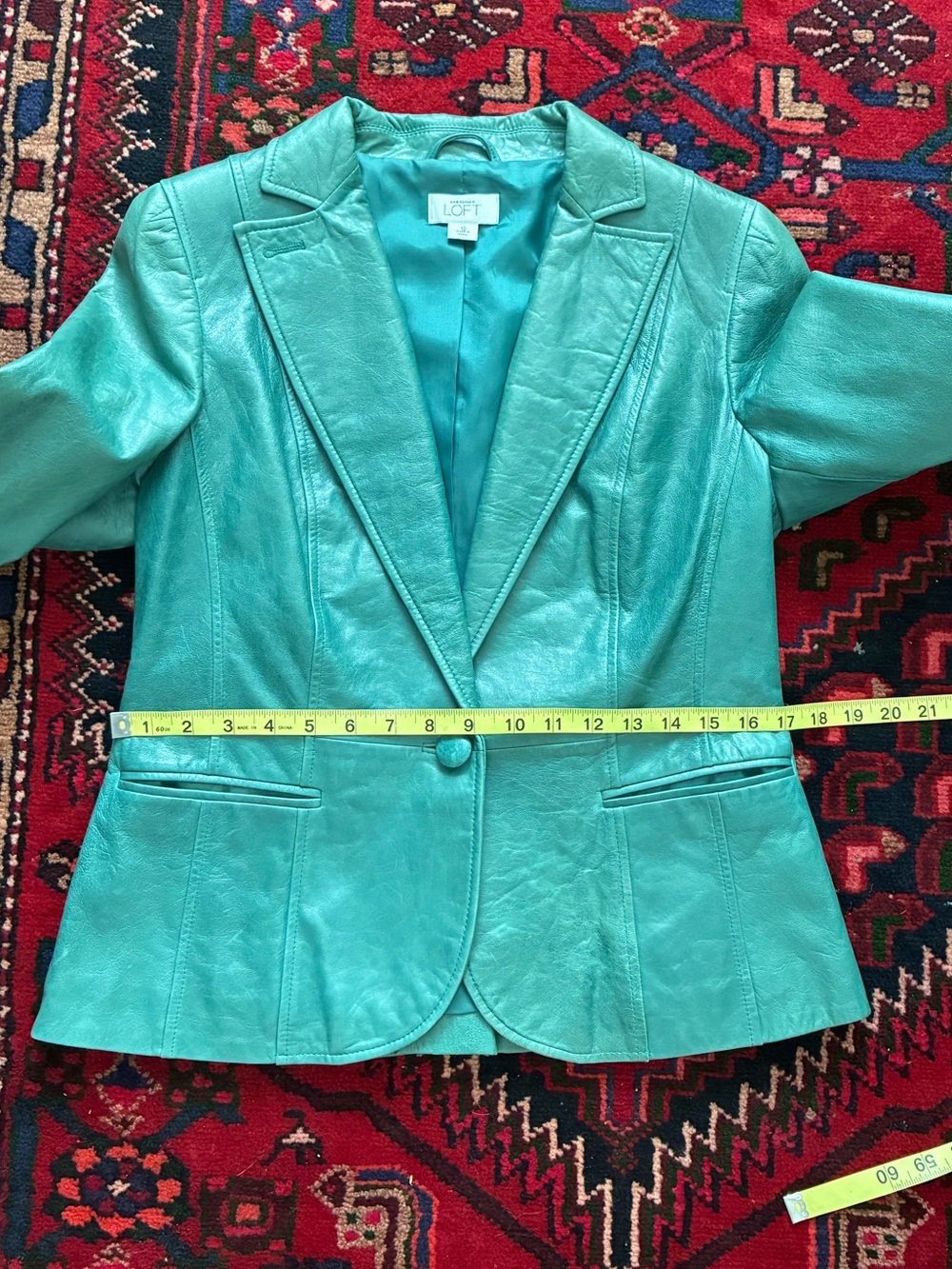 Vintage Y2K Ann Taylor LOFT Green Genuine Leather Blazer - Picture 14 of 15